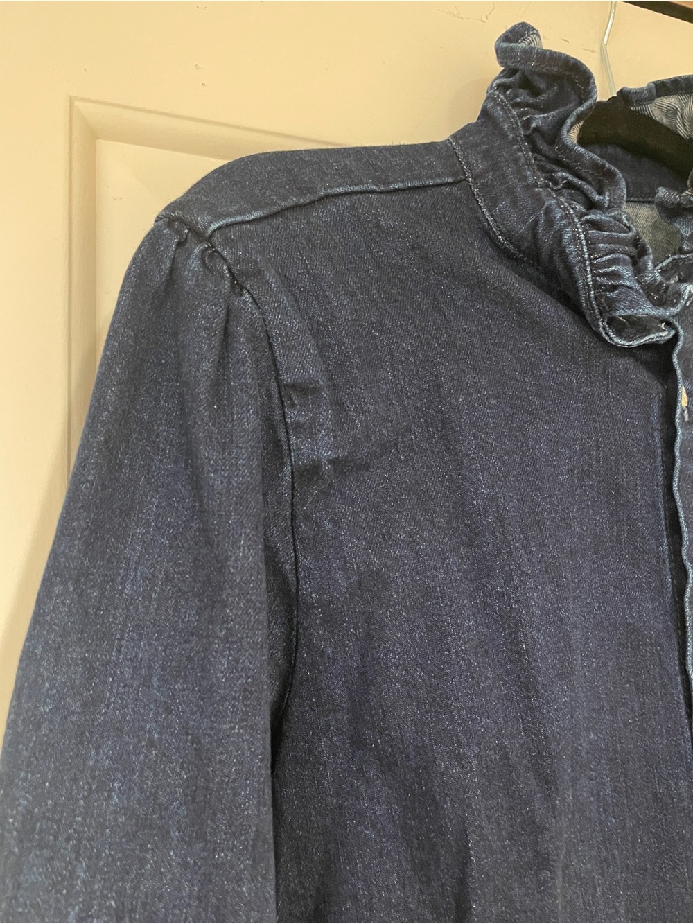 Eve Denim Button Front Ruffle Blouse Small - Picture 4 of 8